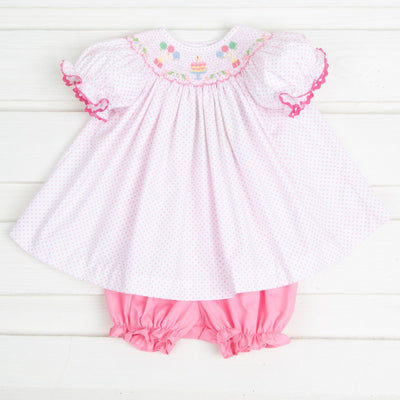 Birthday Party Smocked Dotted Bloomer Set