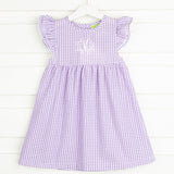 Purple Gingham Flutter Sleeve Dress