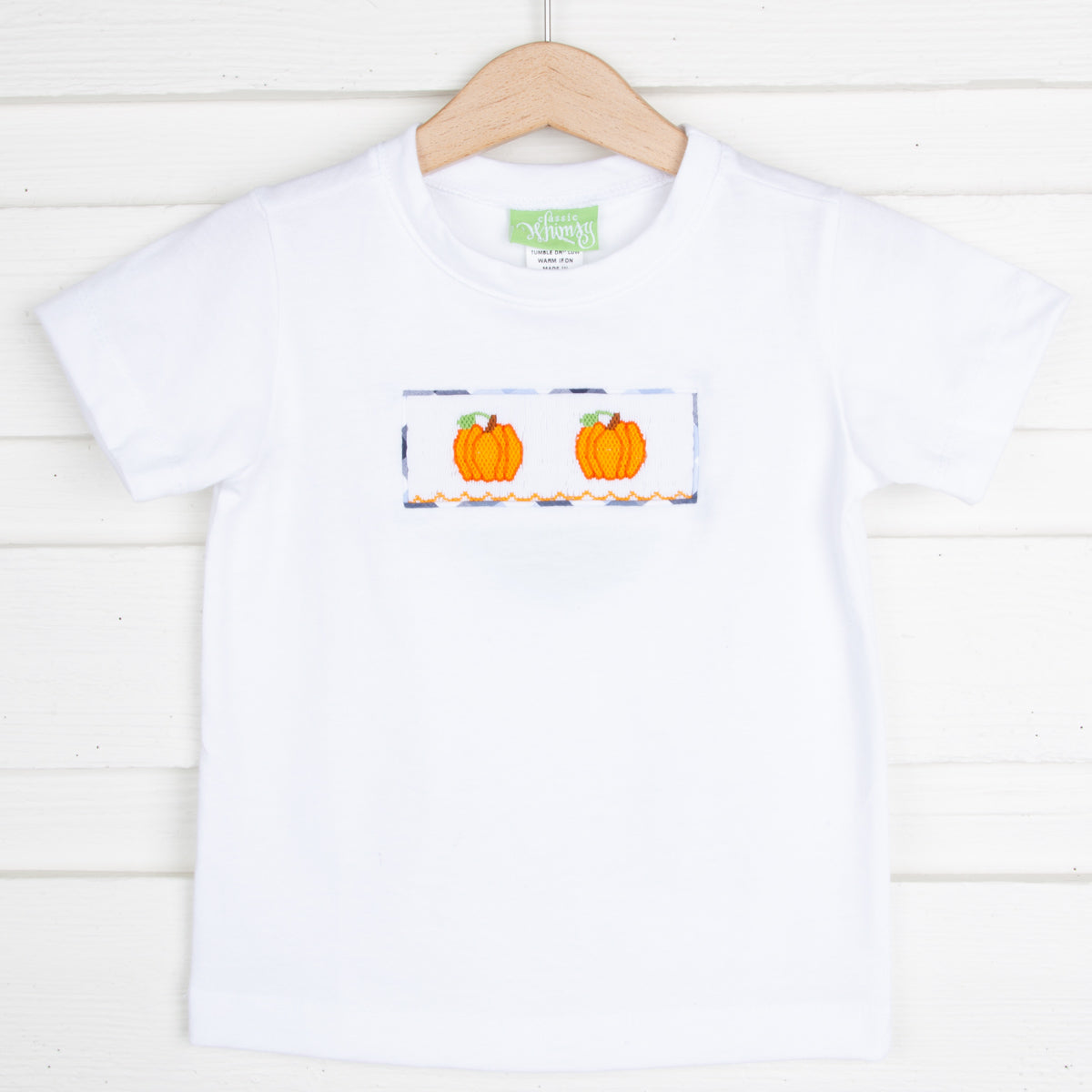 Pumpkin Smocked Knit Shirt Plaid Piping
