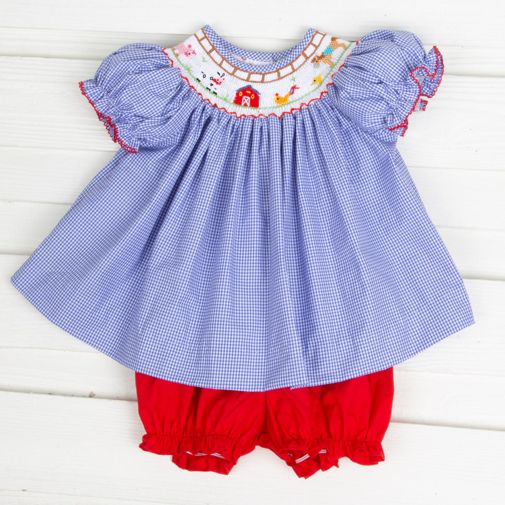 Old McDonald's Farm Smocked Bishop Bloomer Set – Classic Whimsy