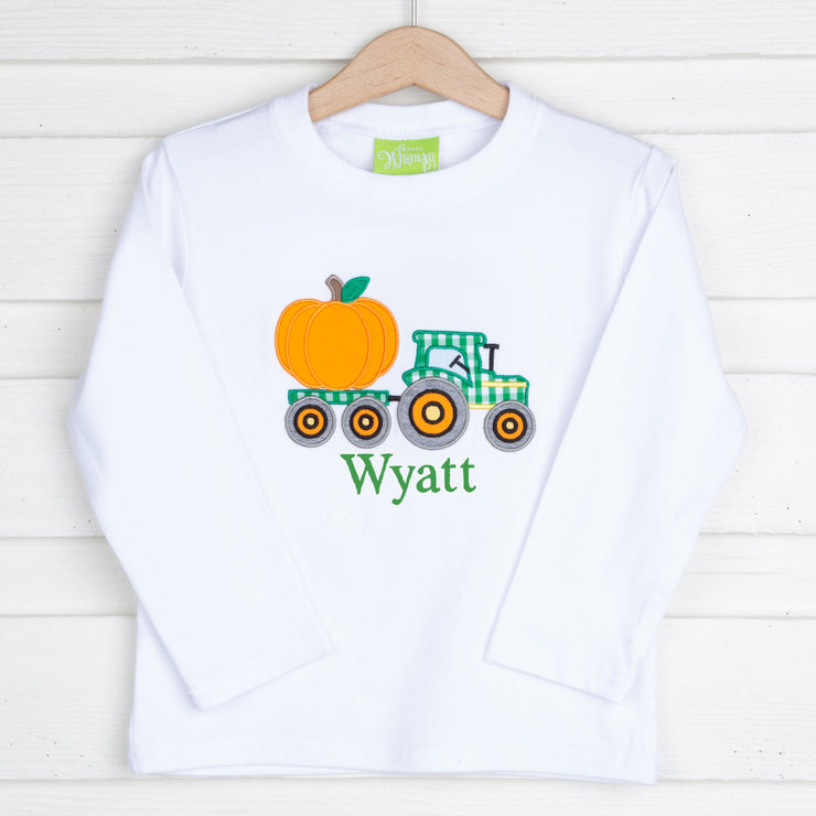 Pumpkin Tractor White Long Sleeve Shirt