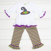 Purple and Green Stripe Witch Hat Legging Set