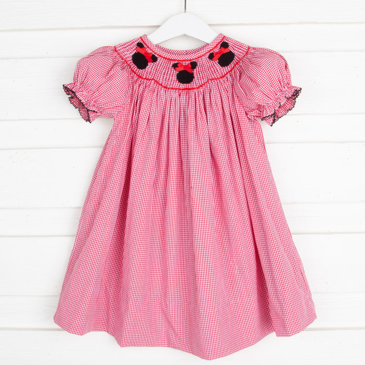 Mouse Ears Smocked Red Gingham Dress
