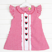 Mouse Ears Center Embroidered Red Dress