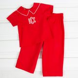 Collared Boy Pant Set Solid Red