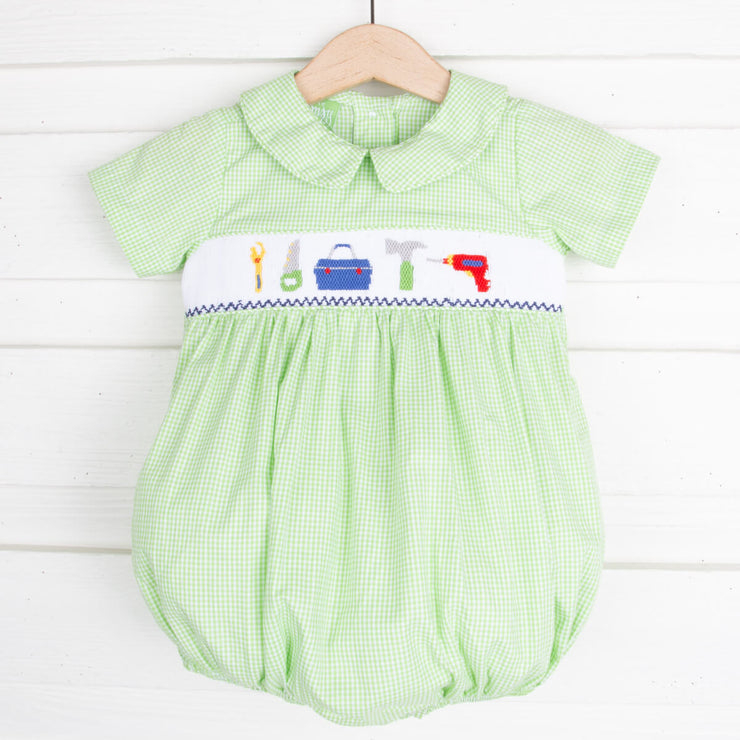 Toolbox Smocked Collared Bubble Lime Green Gingham