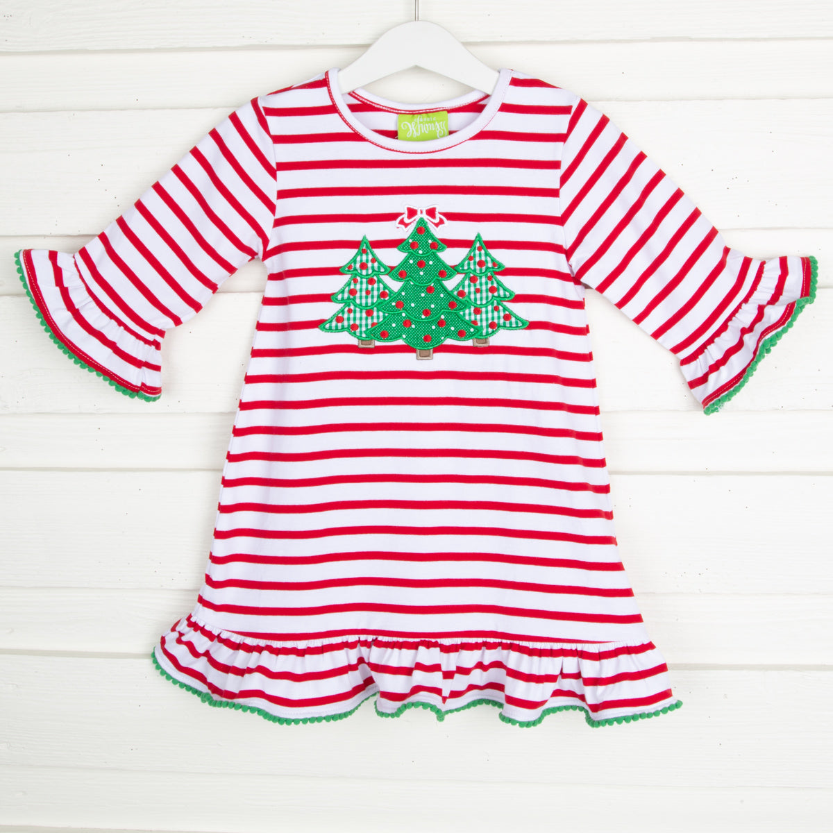 Red Stripe Three Tree Applique Dress