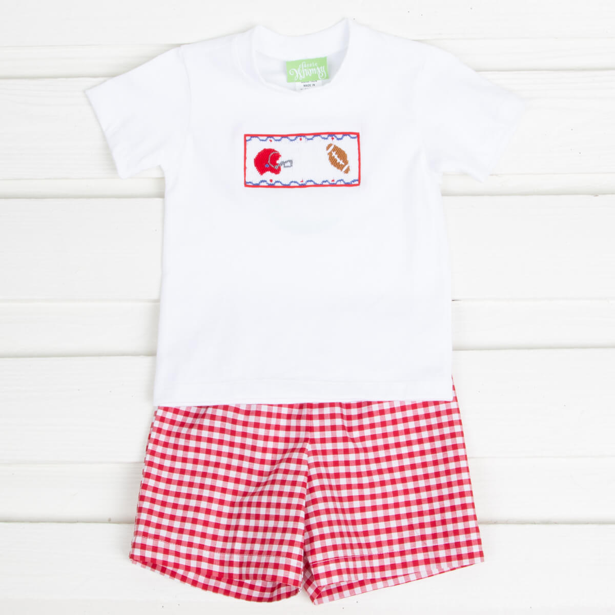 Touchdown Smocked Red Gingham Short Set