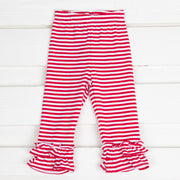 Red Stripe Knit Ruffle Leggings