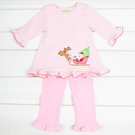 Santa Sleigh Tunic Legging Set Pink Stripe