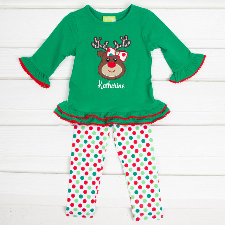Christmas Dotted Reindeer Milly Legging Set
