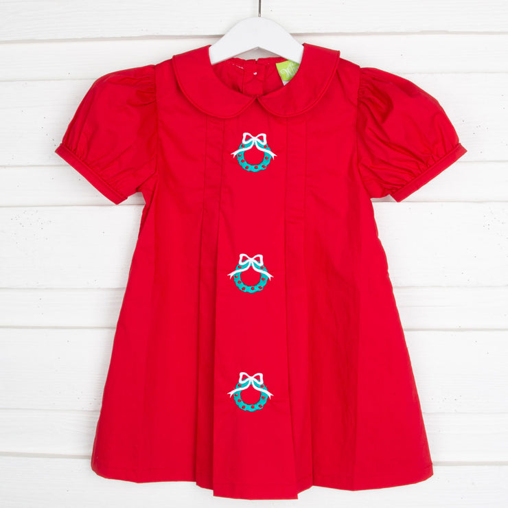 Embroidered Wreath Dress Red