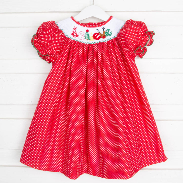 Believe Smocked Red Dotted Dress