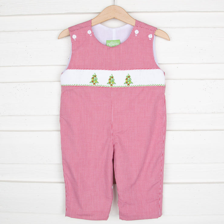 Tree Trio Smocked Longall Red Gingham
