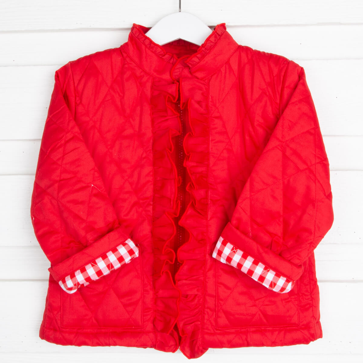 Red Quilted Ruffle Coat