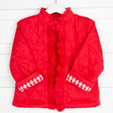 Red Quilted Ruffle Coat