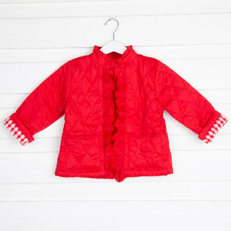 Red Quilted Ruffle Coat
