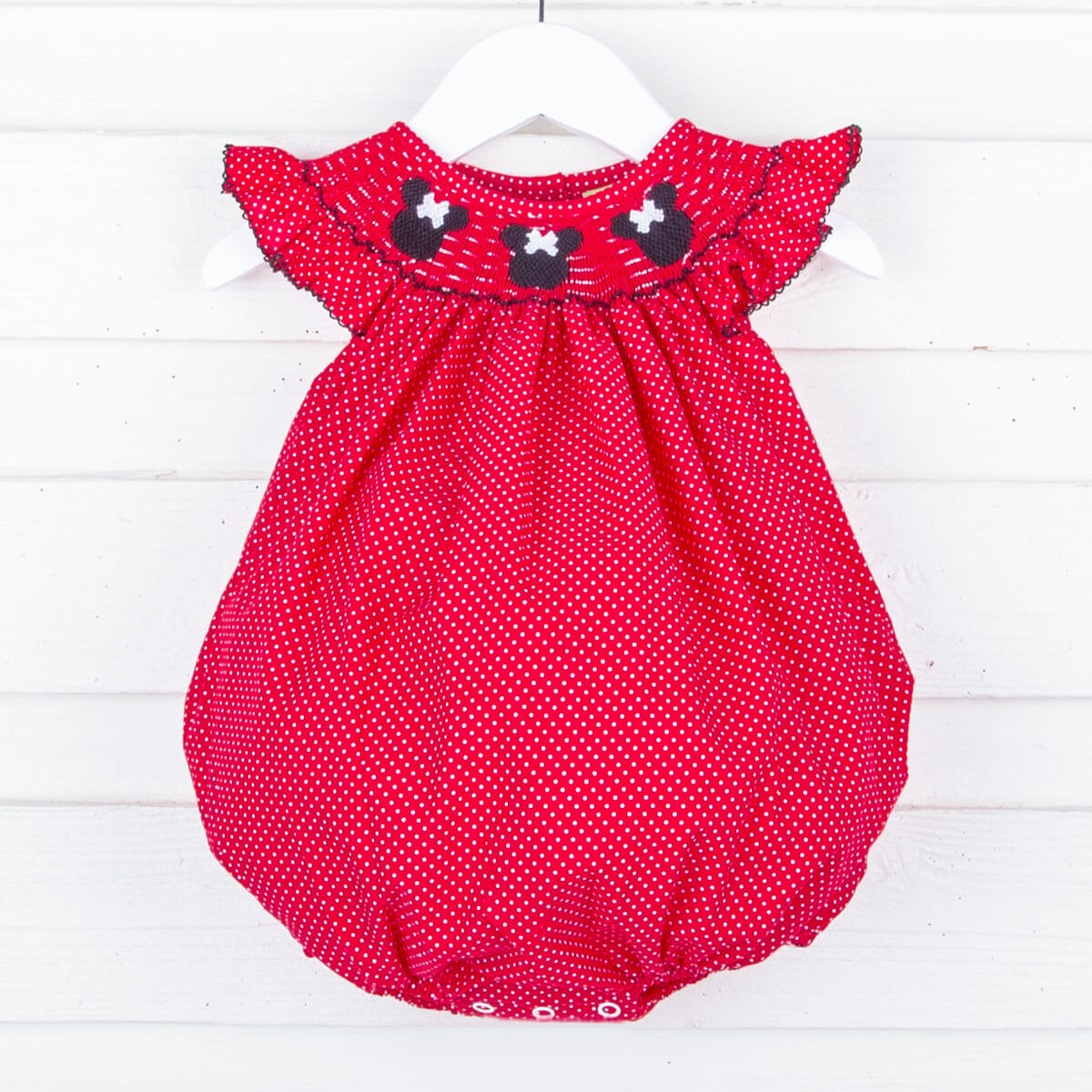 Mouse Ears Smocked Bubble Red Dot