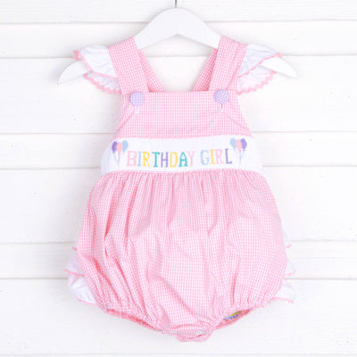 Birthday Girl Smocked Pink Leah Bubble