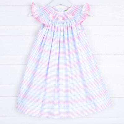 Bunny Smocked Pastel Stripe Dress