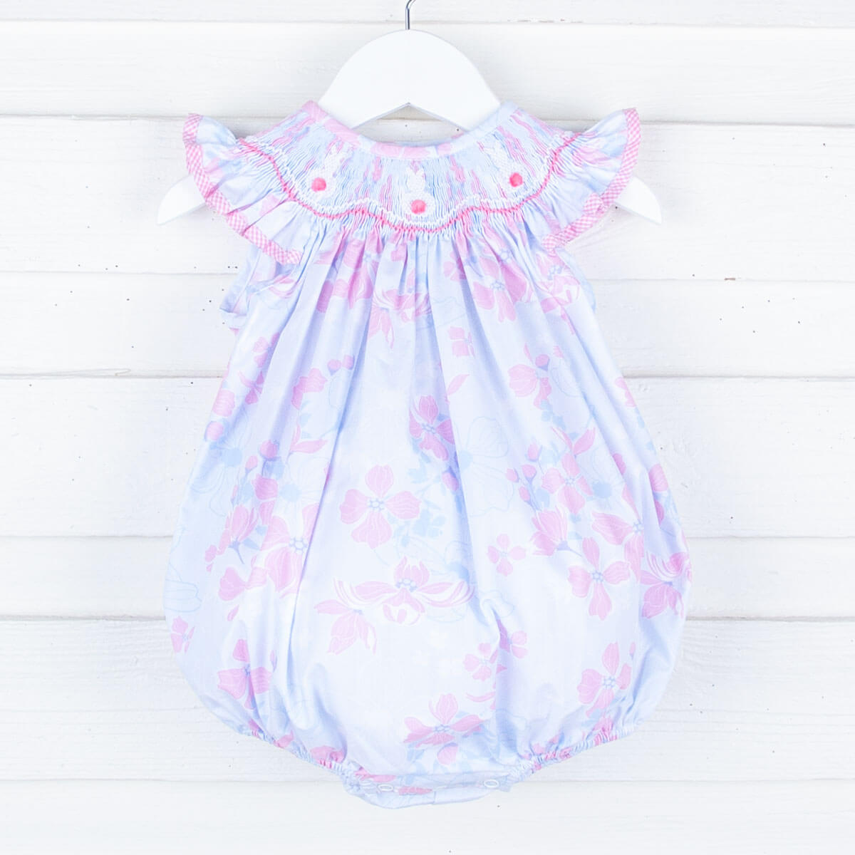 Blue Floral Bunny Smocked Bubble