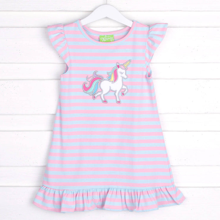 Pink and Blue Stripe Unicorn Milly Dress