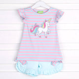Pink and Blue Stripe Unicorn Milly Short Set