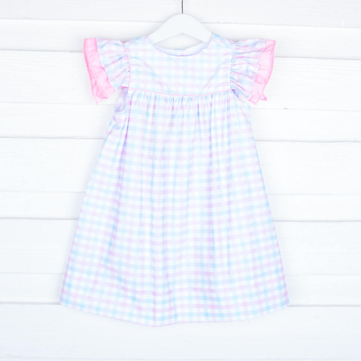 Double Ruffle Dress Pink and Blue Plaid