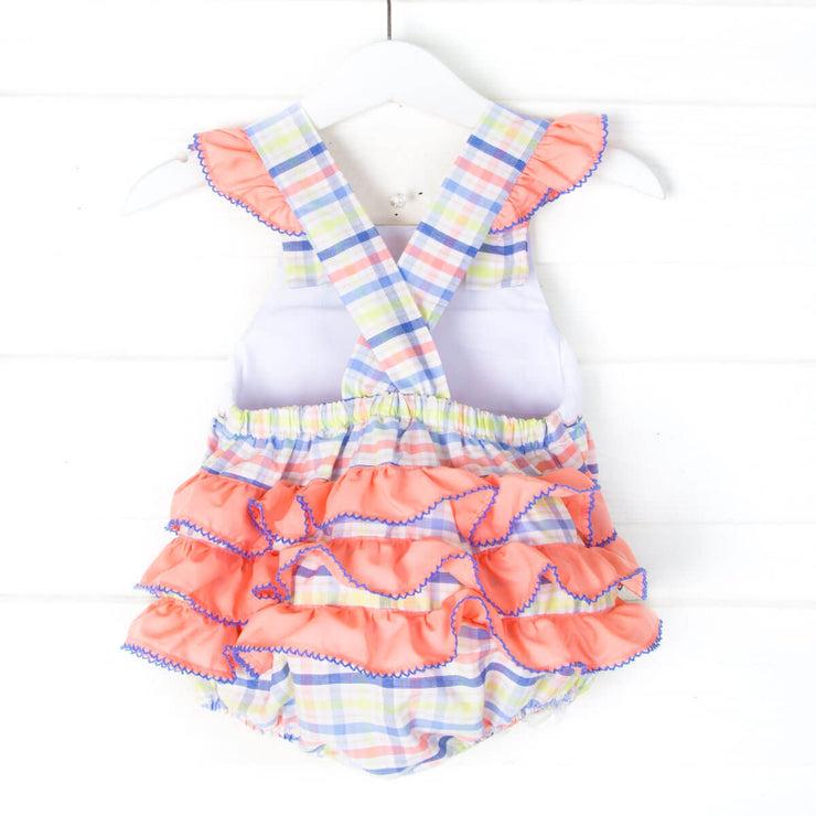 Whale Smocked Coral and Blue Leah Bubble