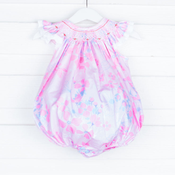 Geometric Smocked Pink Tropical Floral Bubble