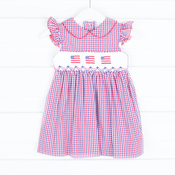 Smocked Flags Red Plaid Dress