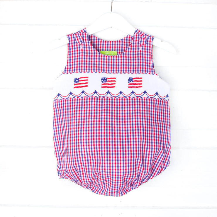 Smocked Flags Red Plaid Boy Bubble
