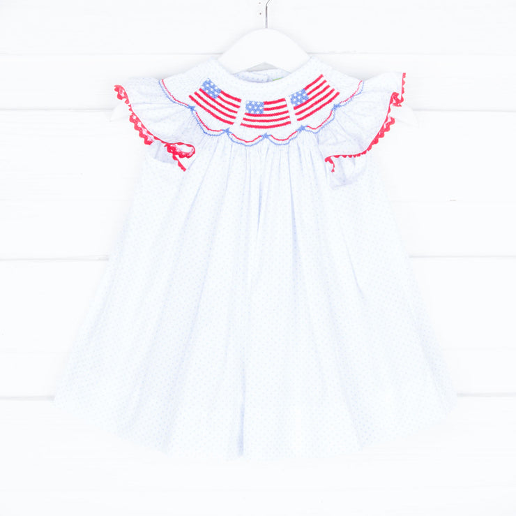 Smocked Flags White Dotted Dress