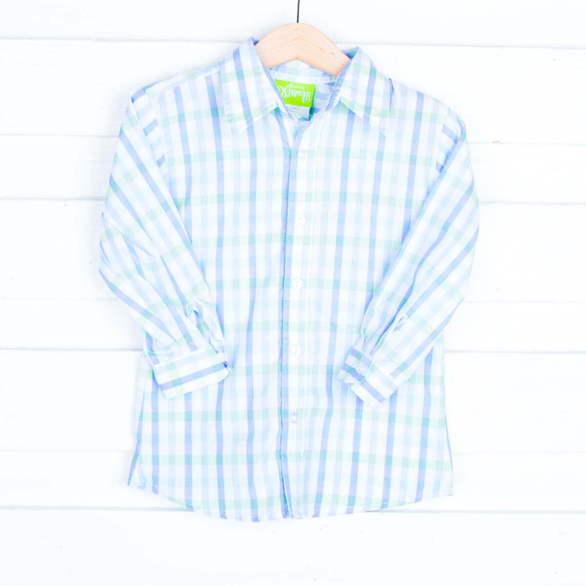 Light Blue and Green Plaid Button Down