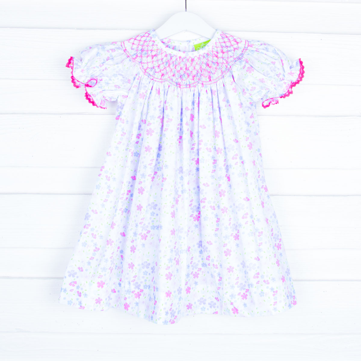 Pink and Purple Floral Geometric Smocked Dress