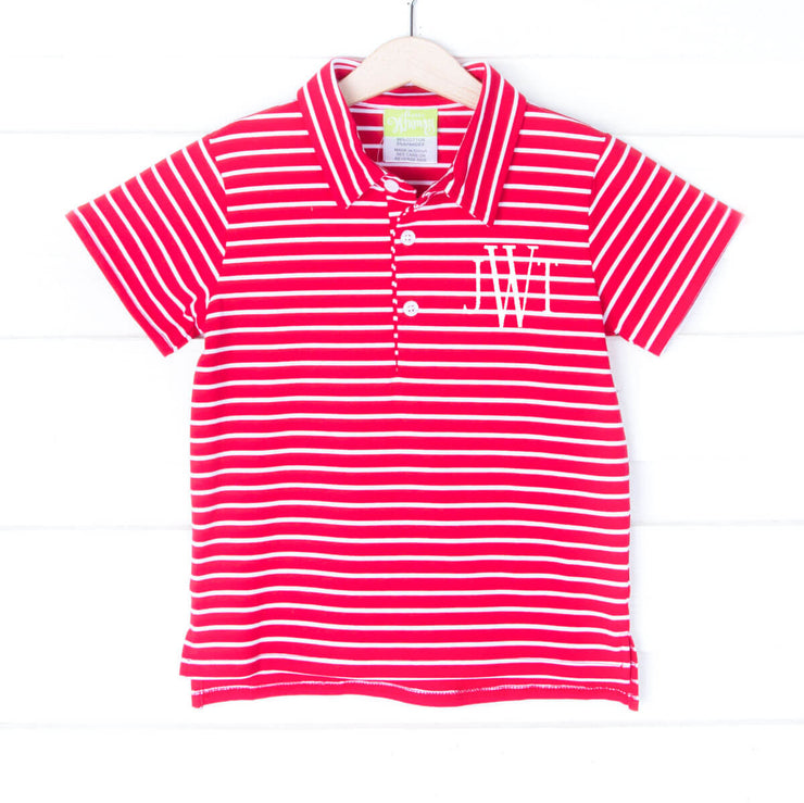 Red and White Stripe Knit Polo
