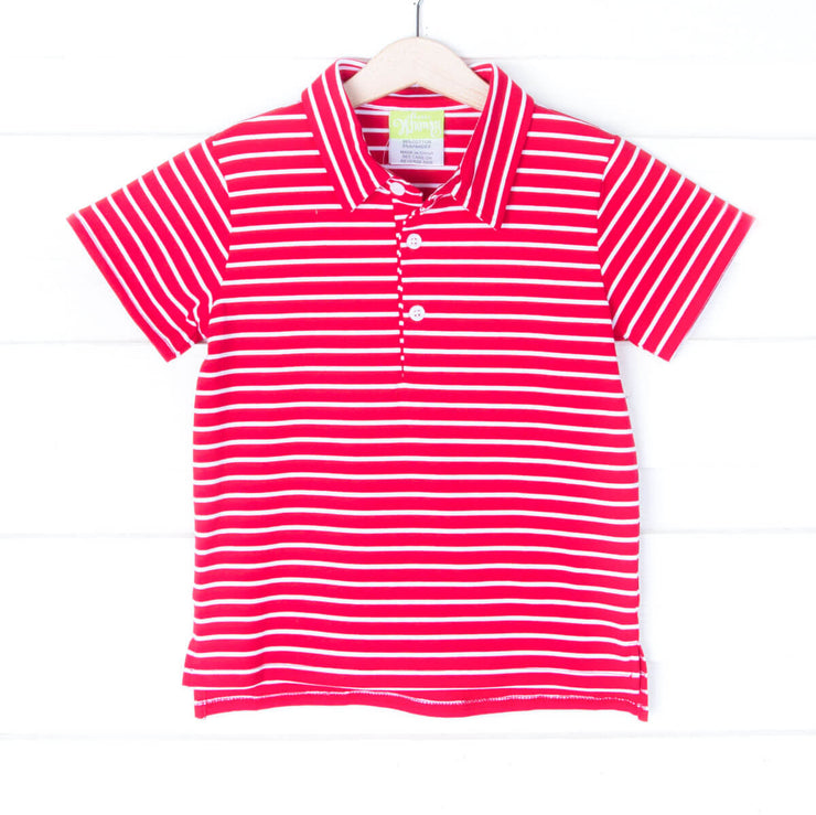Red and White Stripe Knit Polo