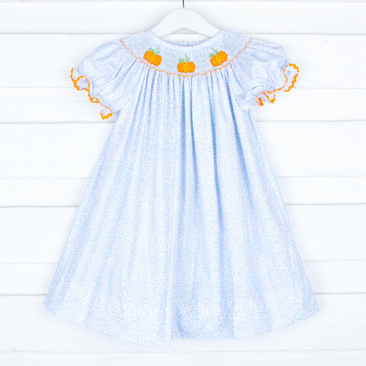 Smocked Pumpkin Blue Floral Dress