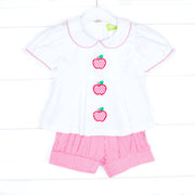 Red Gingham Apple Pleated Short Set