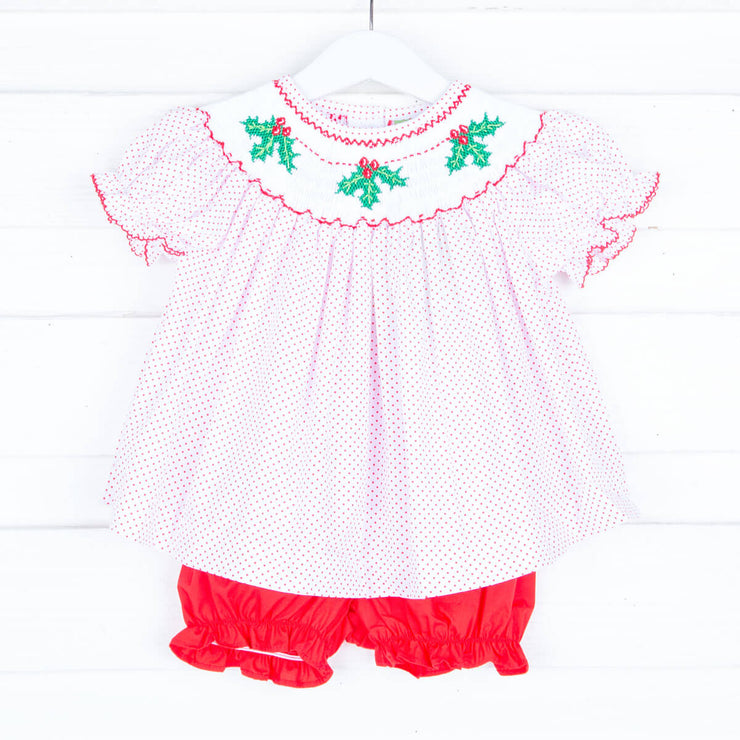 Holly Smocked Dotted Bloomer Set