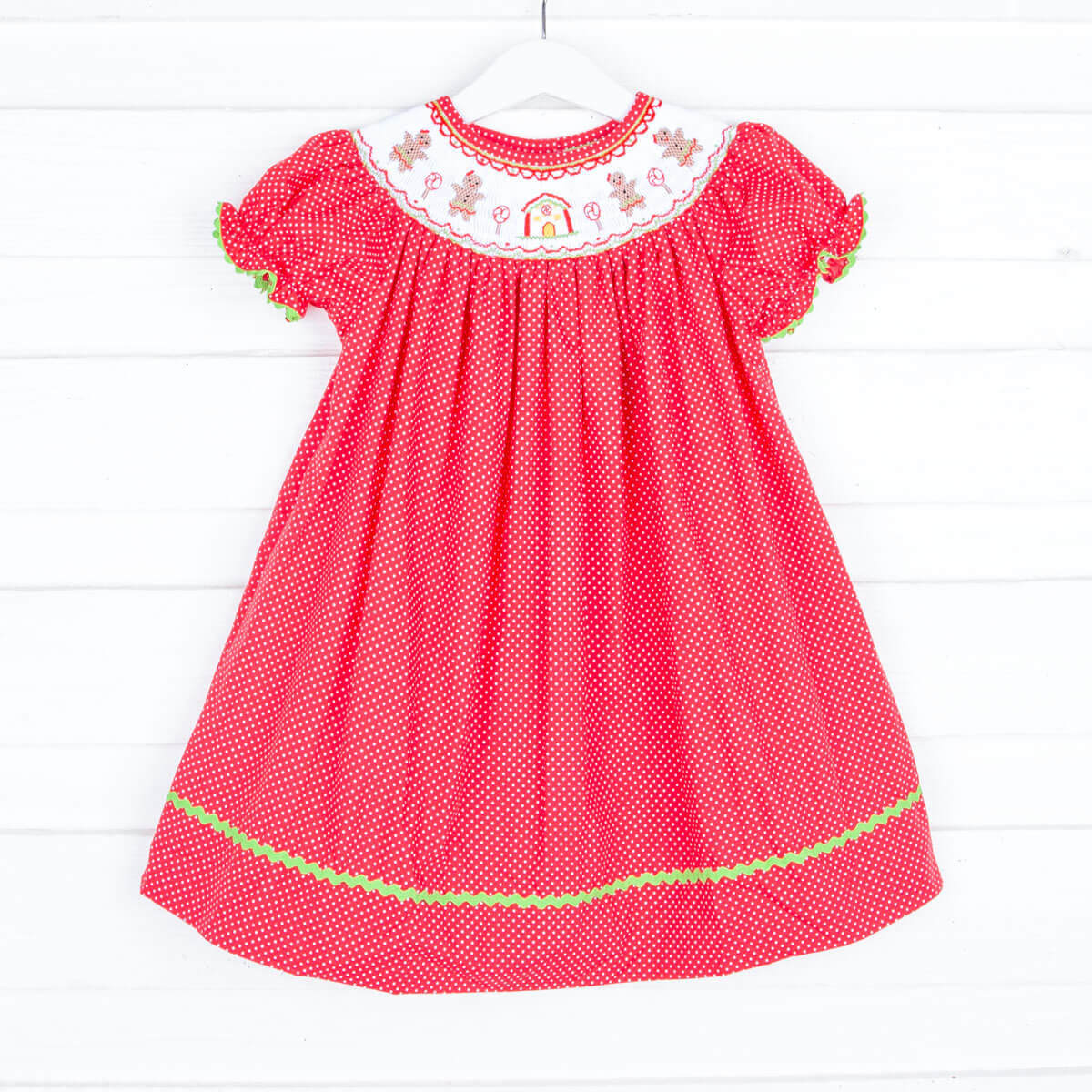 Gingerbread Smocked Red Dotted Dress