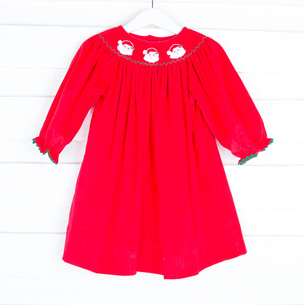 Smocked Santa Red Corduroy Long Sleeve Dress