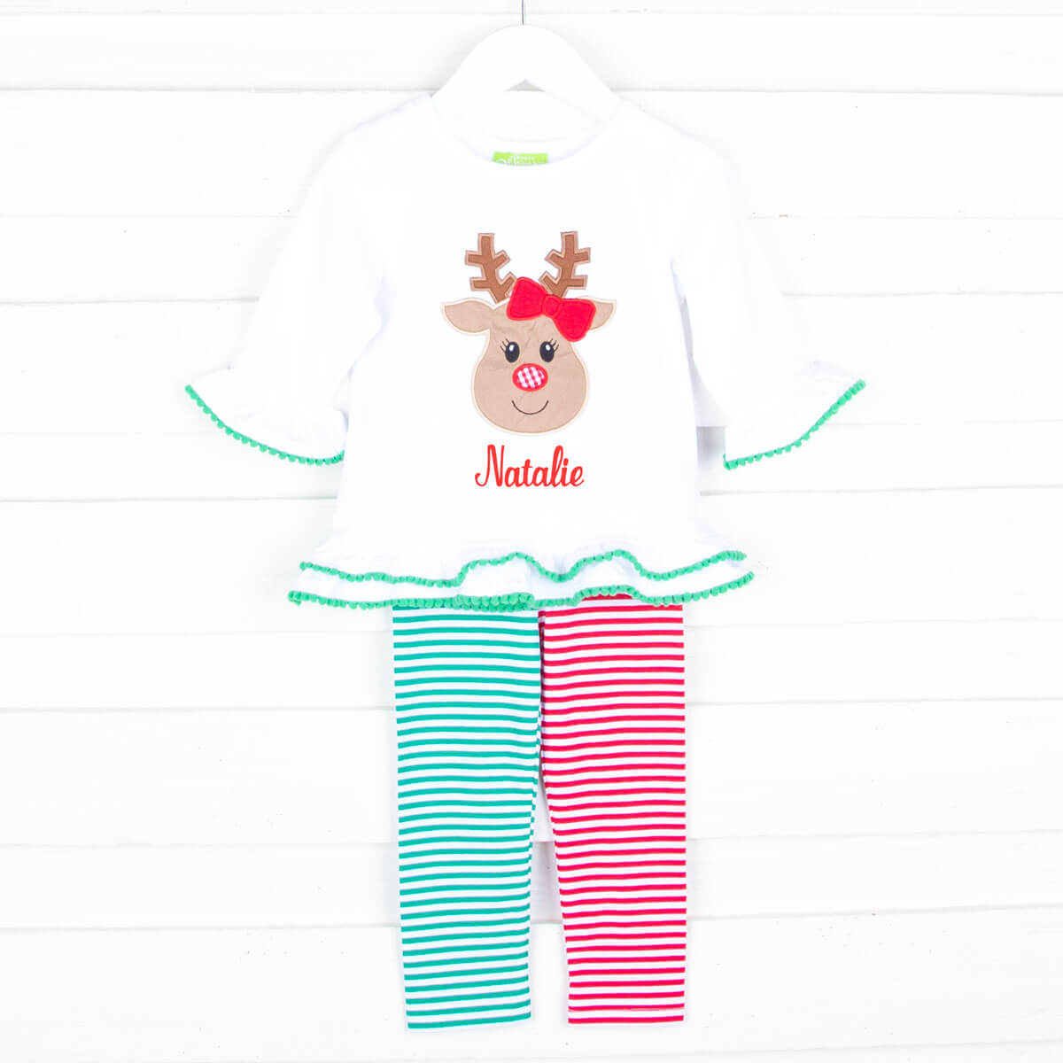 Oh Deer Red and Green Stripe Milly Legging Set
