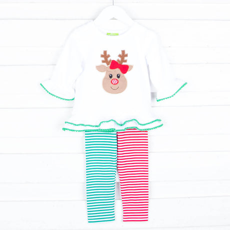 Oh Deer Red and Green Stripe Milly Legging Set
