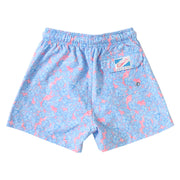 Light Blue and Pink Floral Swim Trunks