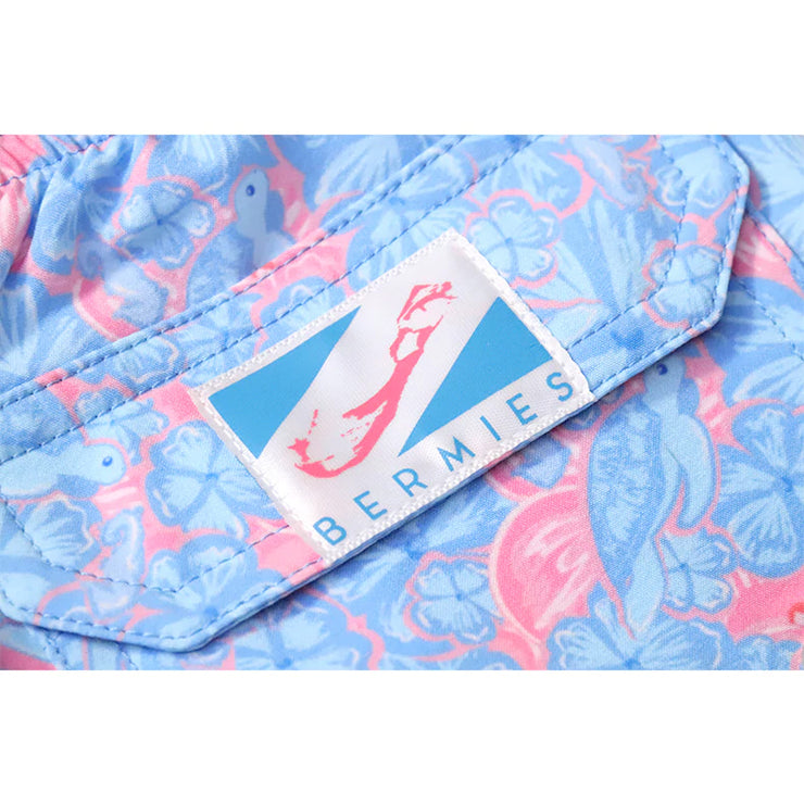 Light Blue and Pink Floral Swim Trunks