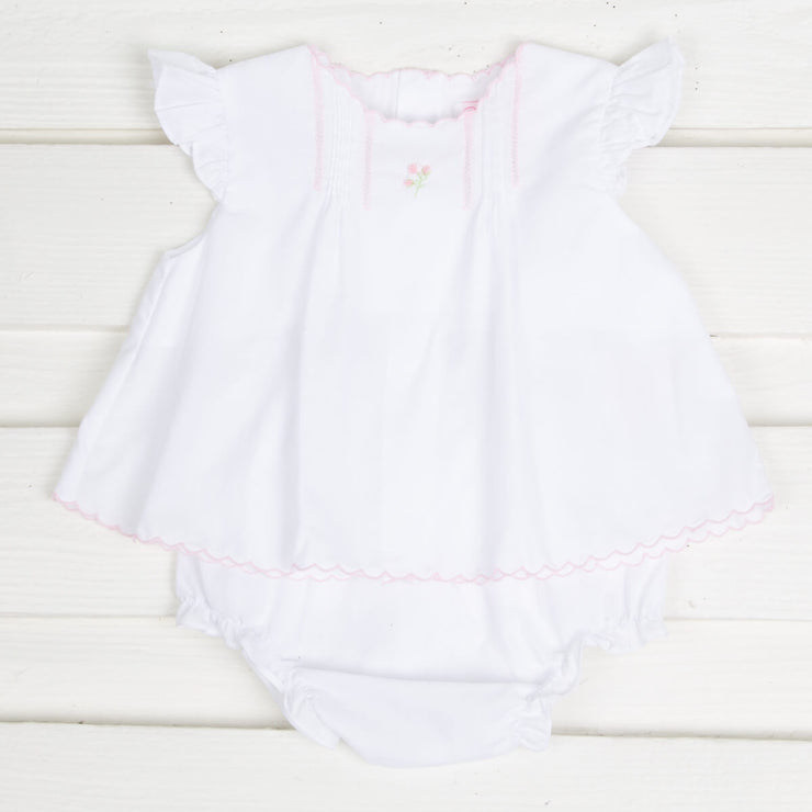 White Bloomer Set with Pink Embroidered Flowers