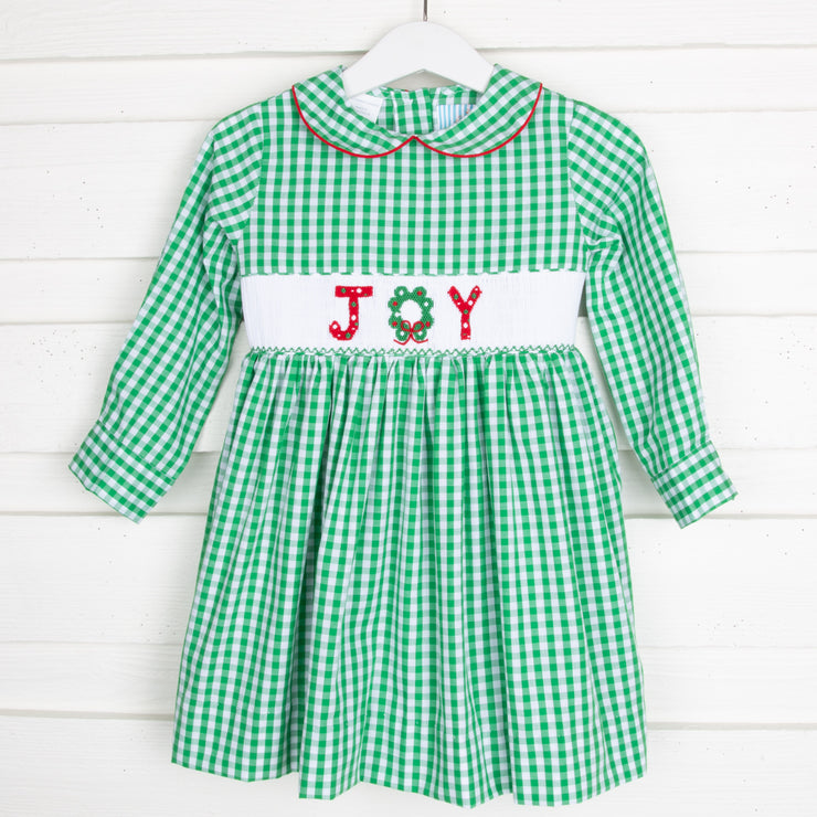 Joy Smocked Green Gingham Dress