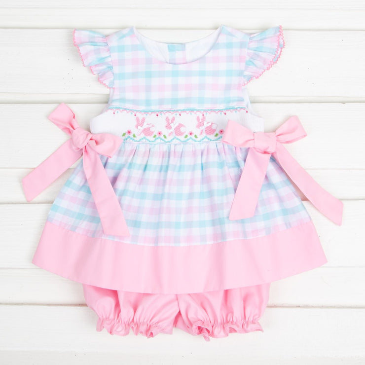 Bunny Silhouette Smocked Beverly Bloomer Set Plaid