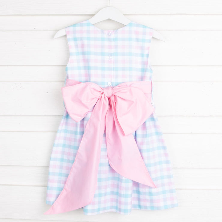 Pink and Aqua Plaid Sash Dress